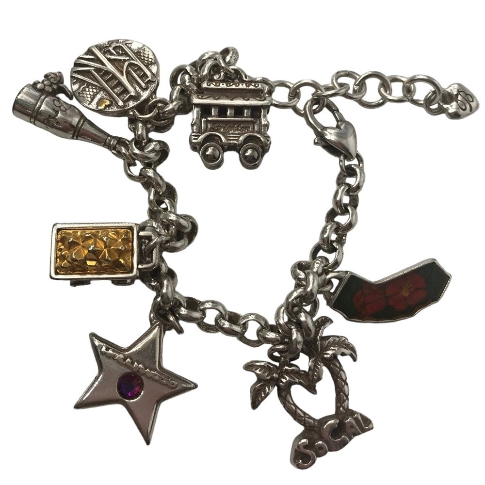 Brighton Silver Tone Enamel California State Multi Charm Bracelet, 8 inches M35